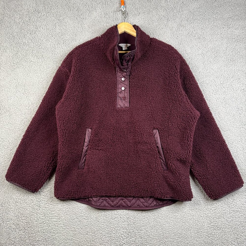 Athleta Sherpa Jacket Size XL Burgundy Cozy Sherpa Snap Sweatshirt Oversize Fit